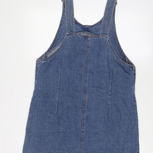 Denim & Co. Womens Blue Cotton Pinafore/Dungaree Dress Size 12 Scoop Neck Button - Pockets