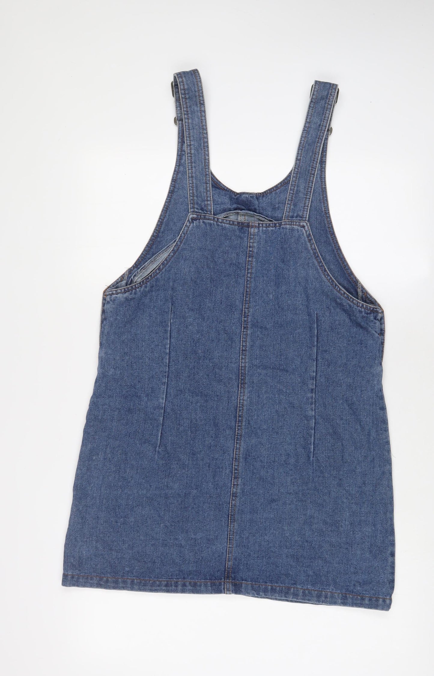 Denim & Co. Womens Blue Cotton Pinafore/Dungaree Dress Size 12 Scoop Neck Button - Pockets