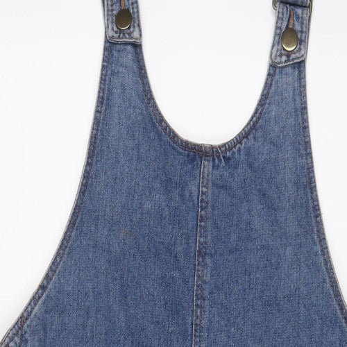 Denim & Co. Womens Blue Cotton Pinafore/Dungaree Dress Size 12 Scoop Neck Button - Pockets