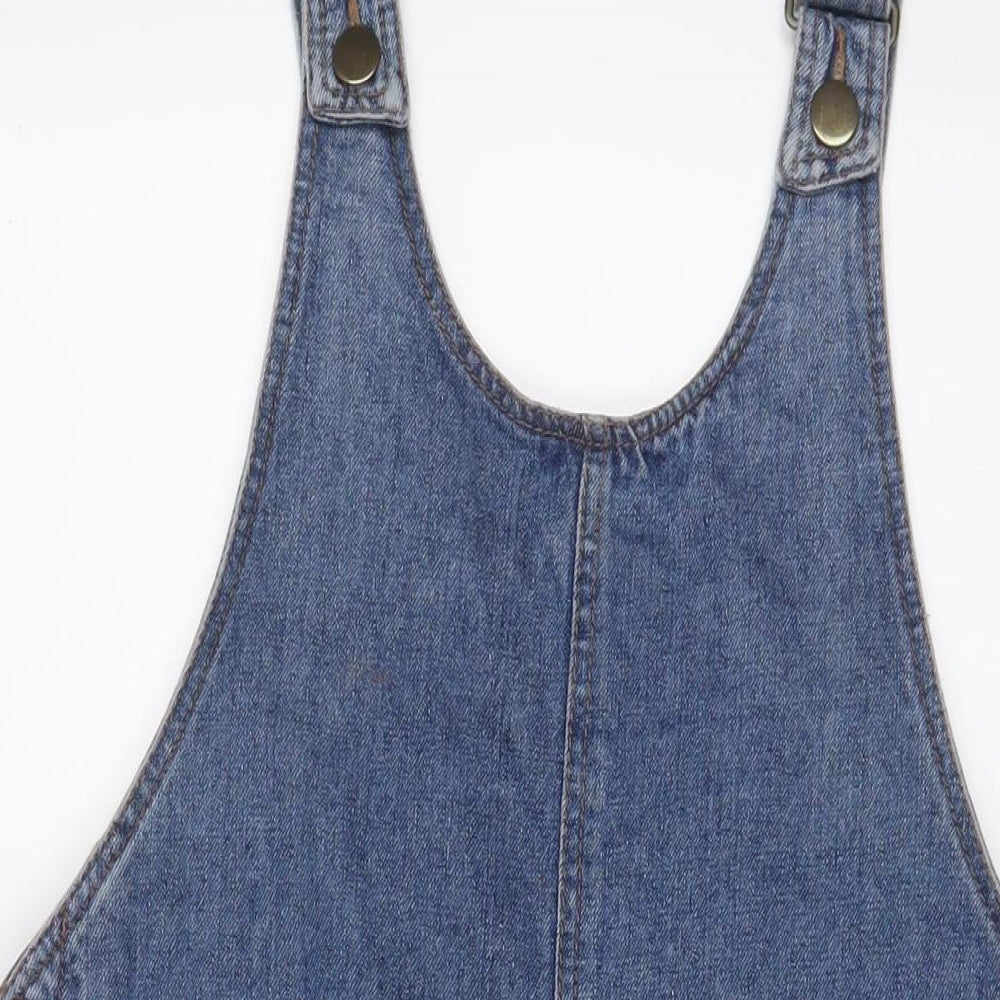 Denim & Co. Womens Blue Cotton Pinafore/Dungaree Dress Size 12 Scoop Neck Button - Pockets