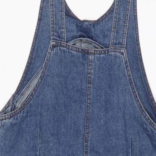 Denim & Co. Womens Blue Cotton Pinafore/Dungaree Dress Size 12 Scoop Neck Button - Pockets