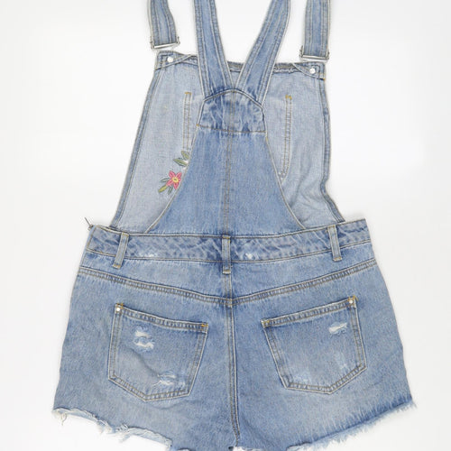 Denim & Co. Womens Blue Floral Cotton Dungaree One-Piece Size 12 L3 in Button - Embroidered