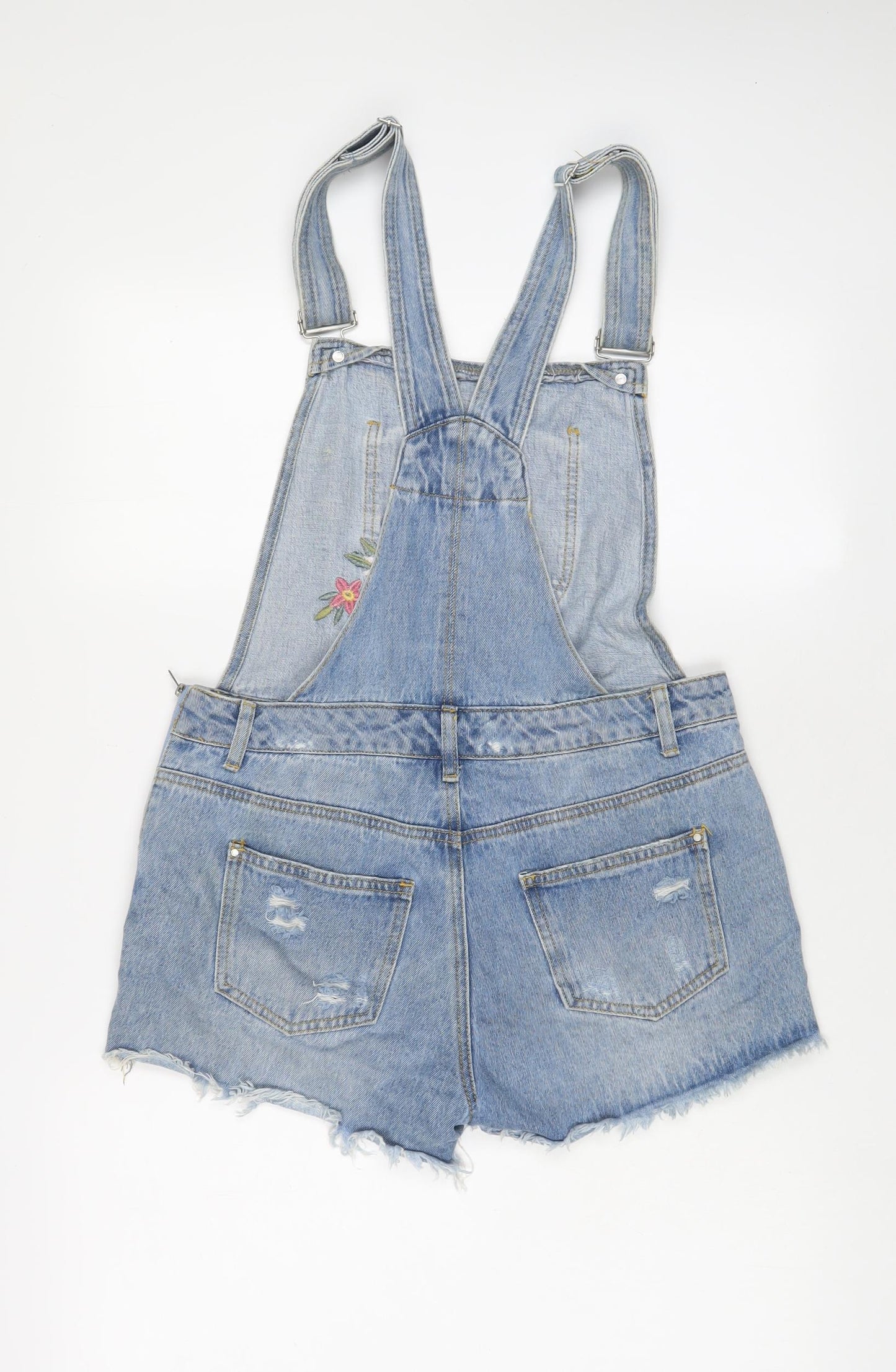 Denim & Co. Womens Blue Floral Cotton Dungaree One-Piece Size 12 L3 in Button - Embroidered