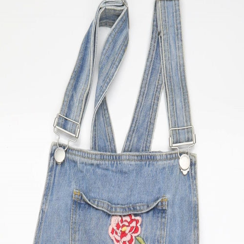 Denim & Co. Womens Blue Floral Cotton Dungaree One-Piece Size 12 L3 in Button - Embroidered