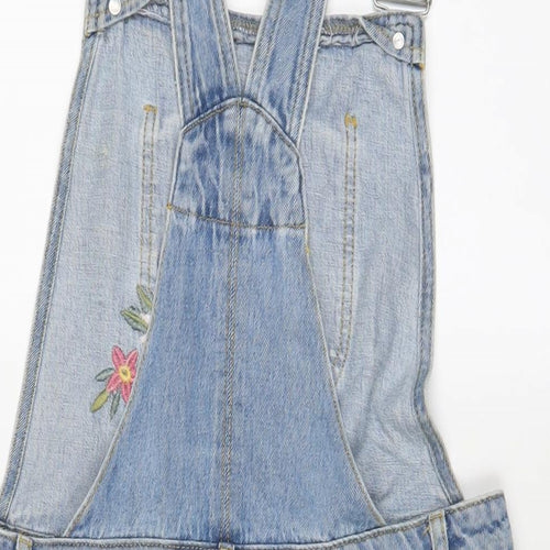 Denim & Co. Womens Blue Floral Cotton Dungaree One-Piece Size 12 L3 in Button - Embroidered