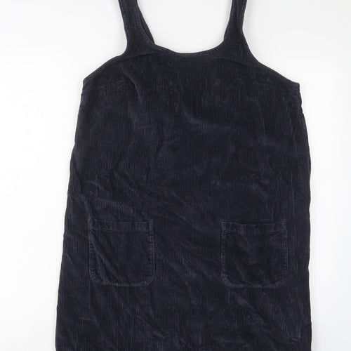 Fat Face Womens Blue Cotton Pinafore/Dungaree Dress Size 12 Scoop Neck Pullover - Pockets