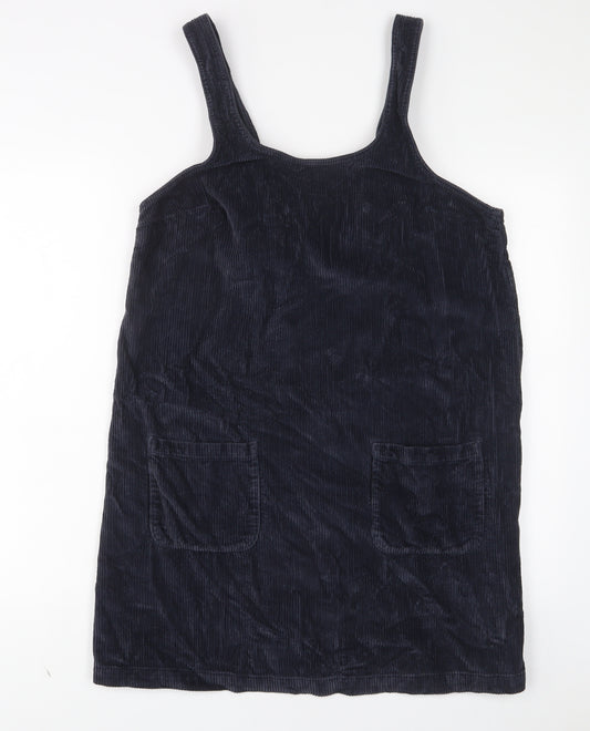 Fat Face Womens Blue Cotton Pinafore/Dungaree Dress Size 12 Scoop Neck Pullover - Pockets