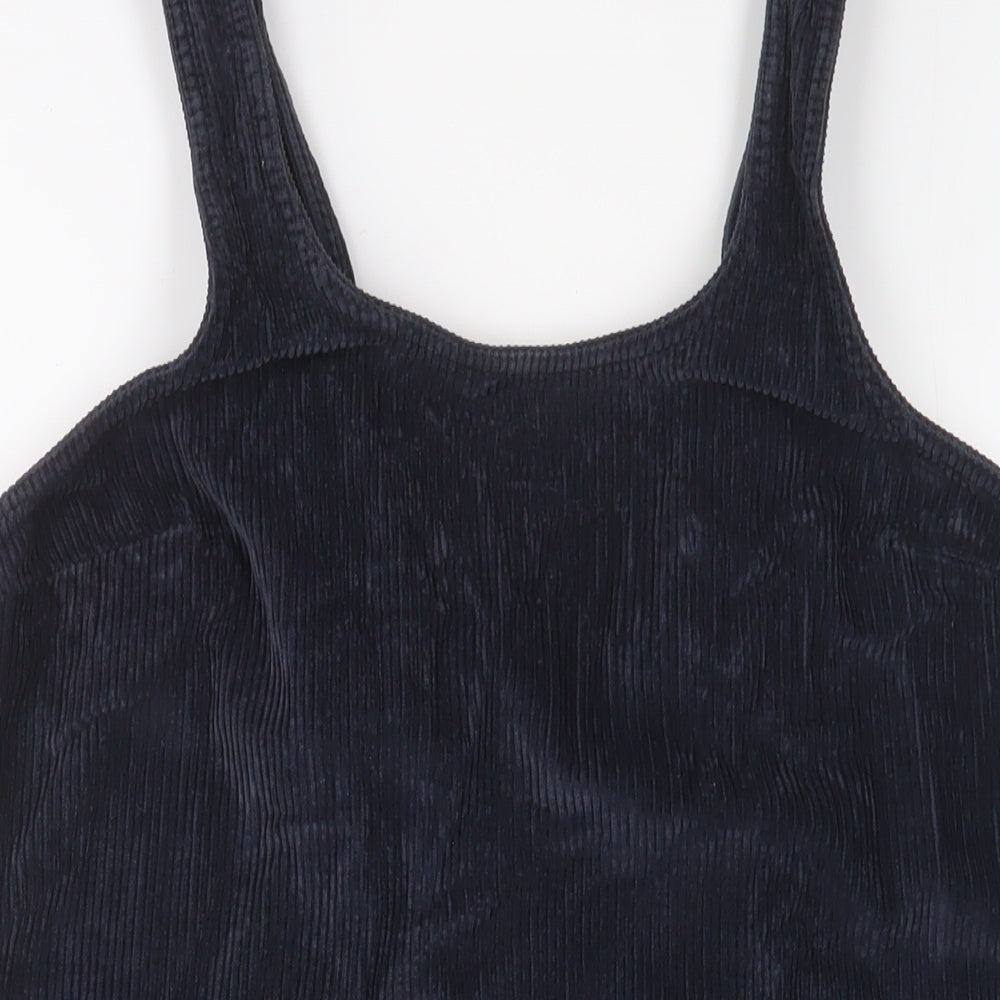 Fat Face Womens Blue Cotton Pinafore/Dungaree Dress Size 12 Scoop Neck Pullover - Pockets