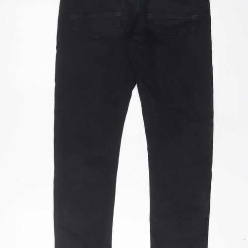 Marks and Spencer Mens Black Cotton Straight Jeans Size 30 in L29 in Slim Zip - Short Leg