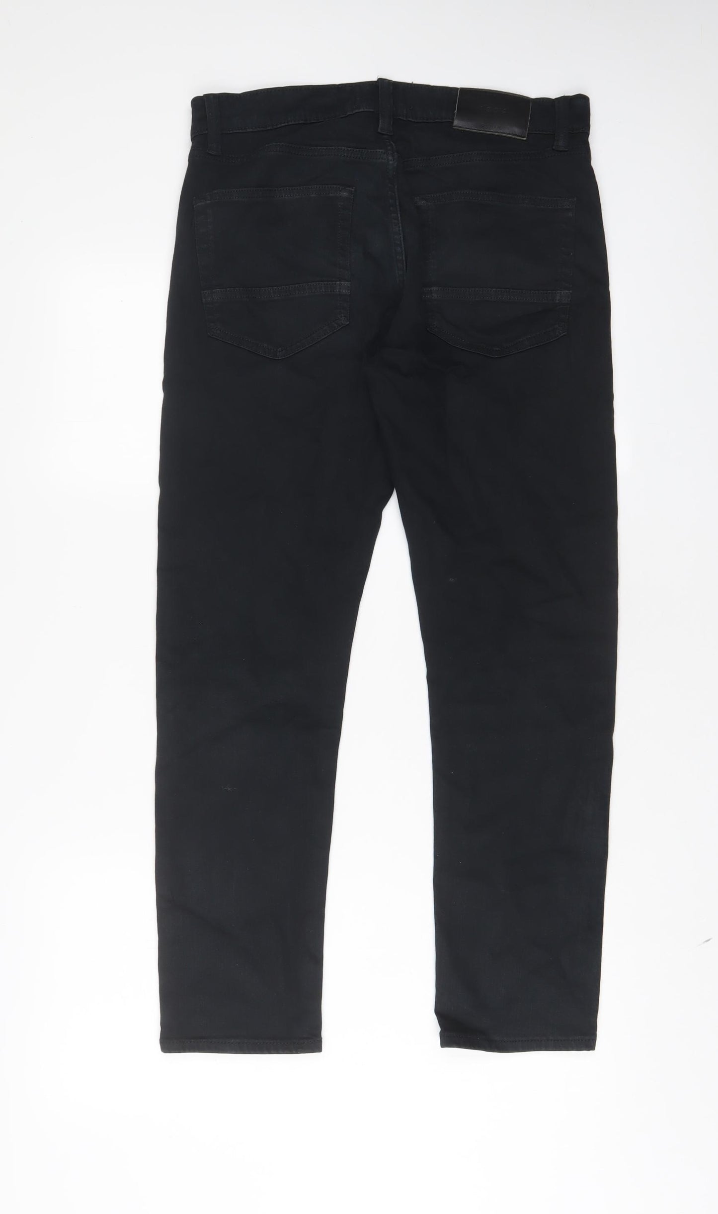 Marks and Spencer Mens Black Cotton Straight Jeans Size 30 in L29 in Slim Zip - Short Leg