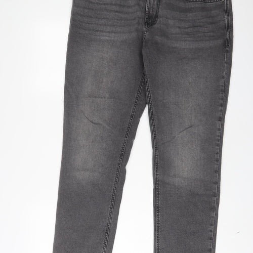 F&F Mens Grey Cotton Straight Jeans Size 36 in L30 in Slim Zip