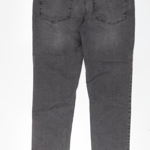 F&F Mens Grey Cotton Straight Jeans Size 36 in L30 in Slim Zip