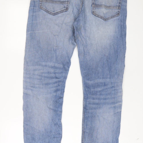 Marks and Spencer Mens Blue Cotton Straight Jeans Size 40 in L33 in Slim Zip