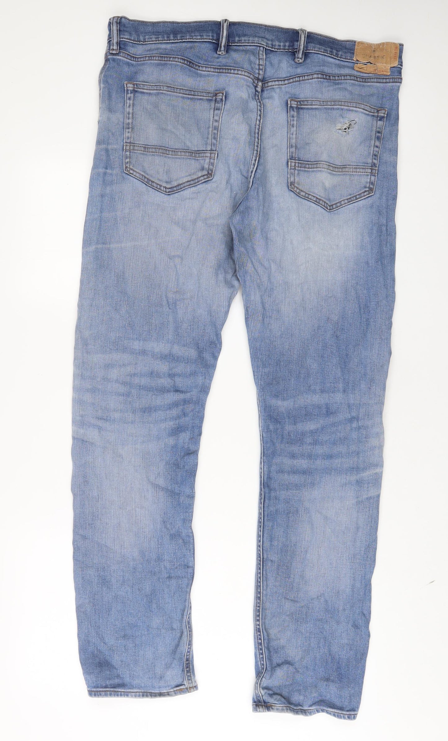 Marks and Spencer Mens Blue Cotton Straight Jeans Size 40 in L33 in Slim Zip