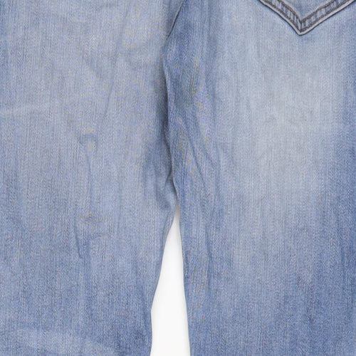 Marks and Spencer Mens Blue Cotton Straight Jeans Size 40 in L33 in Slim Zip