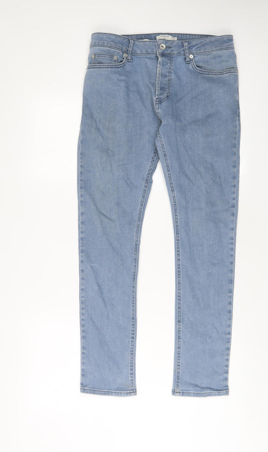 Topman Mens Blue Cotton Skinny Jeans Size 32 in L29 in Regular Button - Short Leg