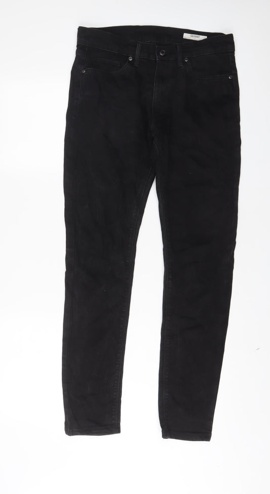 Marks and Spencer Mens Black Cotton Skinny Jeans Size 30 in L31 in Regular Zip