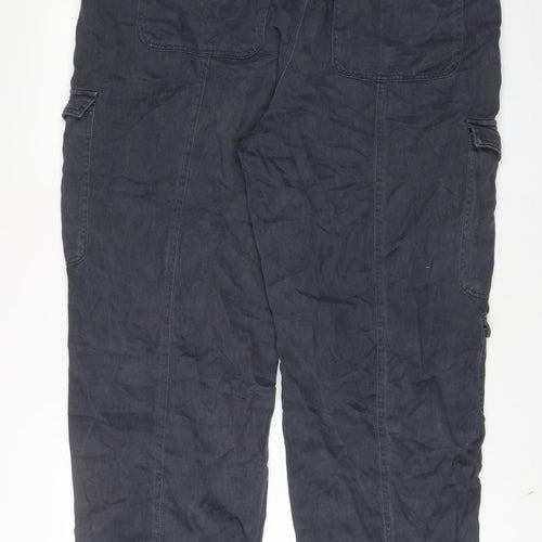 Marks and Spencer Womens Grey Cotton Cargo Trousers Size 18 L30 in Regular Zip