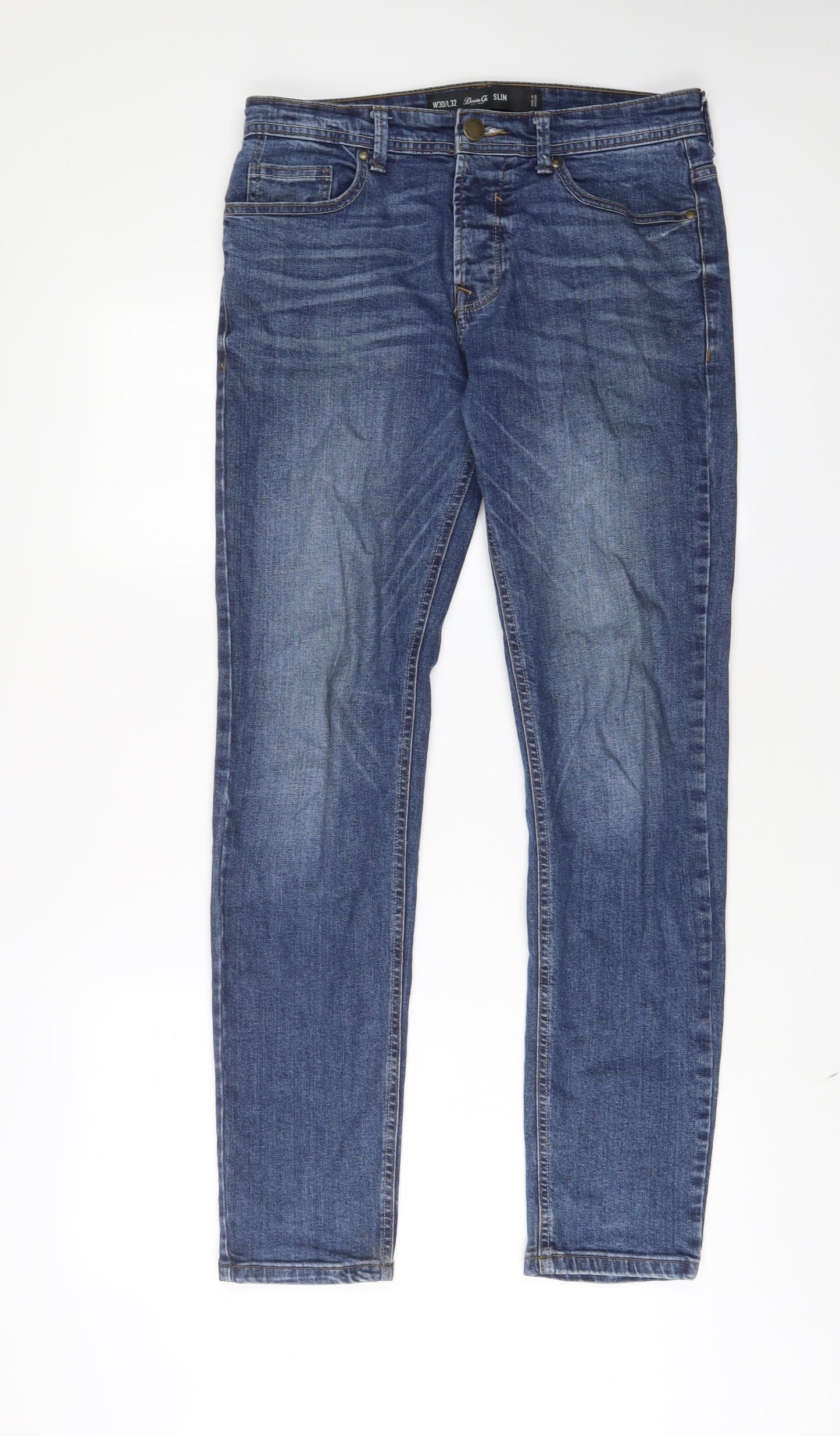 Denim & Co. Mens Blue Cotton Straight Jeans Size 30 in L32 in Slim Zip