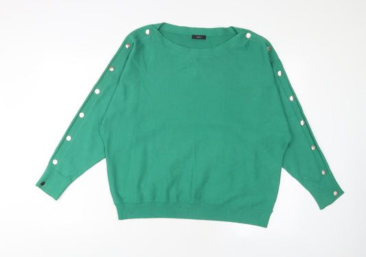 M&Co Womens Green Boat Neck Polyester Pullover Jumper Size 14 - Buttons