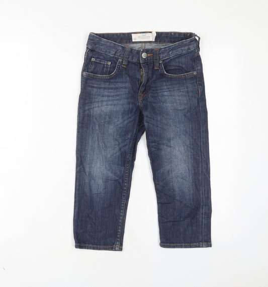 H&M Boys Blue Cotton Cropped Jeans Size 10-11 Years Regular Zip - Adjustable waist