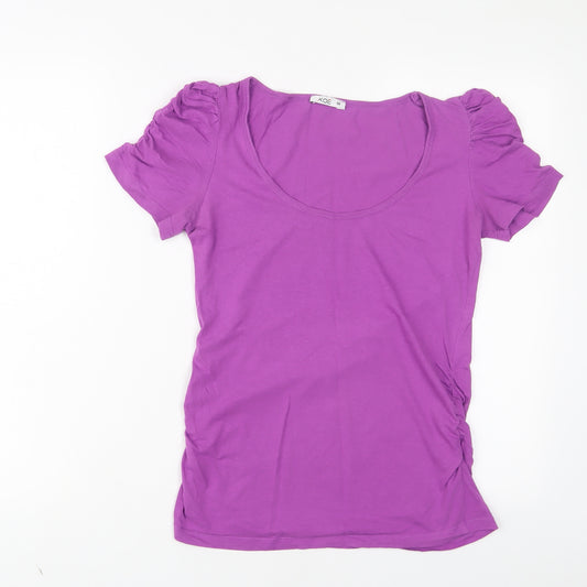 Koe Womens Purple Cotton Basic T-Shirt Size M Scoop Neck - Ruched sides