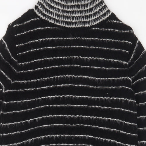 Topshop Womens Black High Neck Striped Acrylic Pullover Jumper Size 8