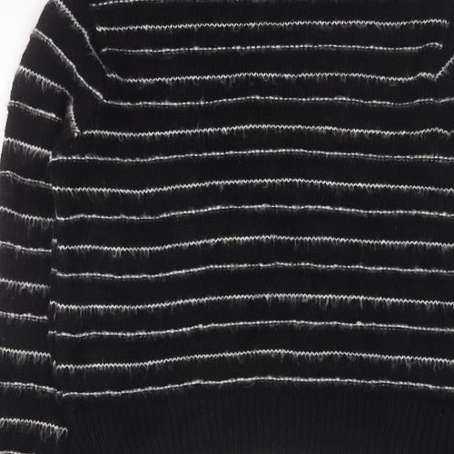 Topshop Womens Black High Neck Striped Acrylic Pullover Jumper Size 8