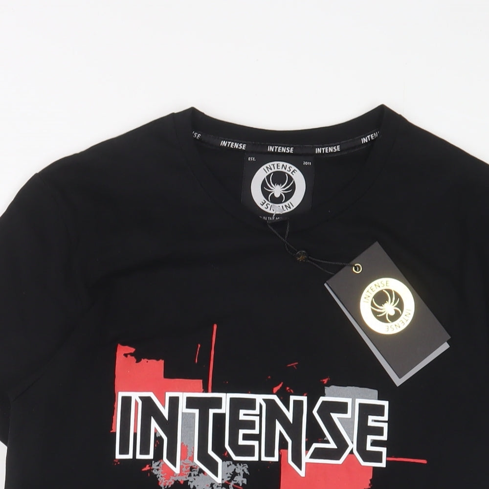 Intense Mens Black Cotton T-Shirt Size S Crew Neck