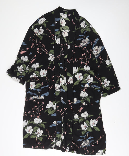 Maraislise Womens Black Floral Polyester Kimono Blouse Size M V-Neck - Open