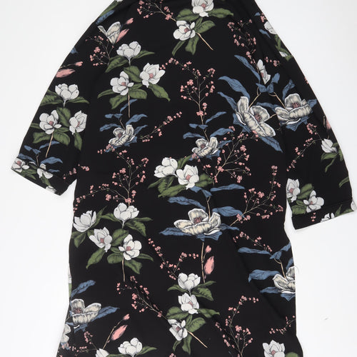 Maraislise Womens Black Floral Polyester Kimono Blouse Size M V-Neck - Open