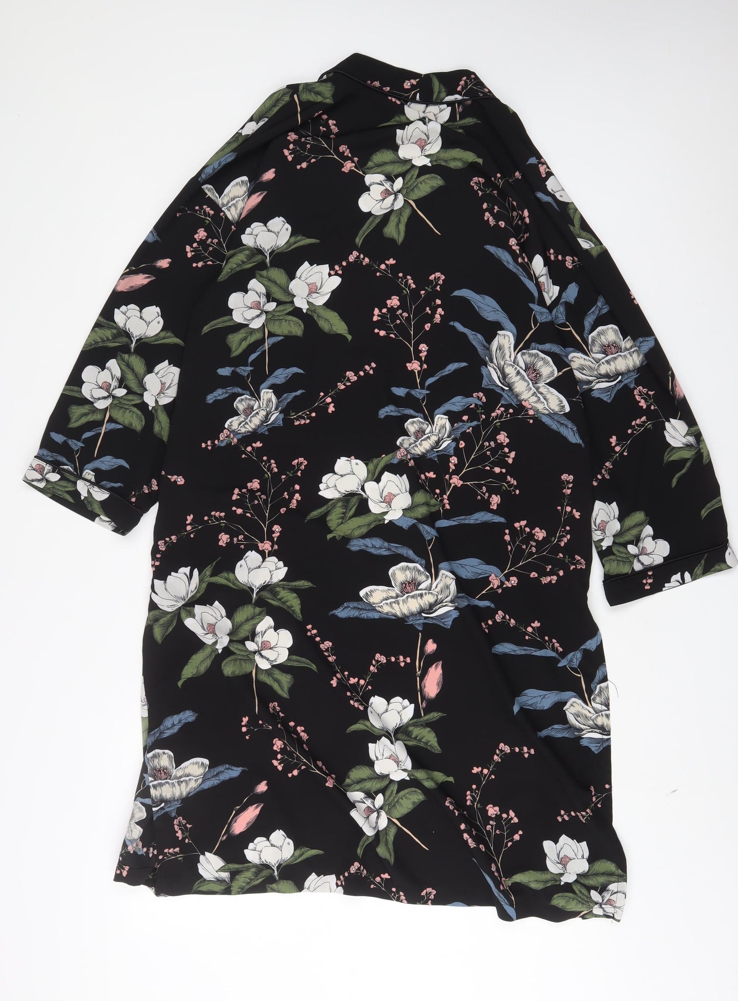 Maraislise Womens Black Floral Polyester Kimono Blouse Size M V-Neck - Open