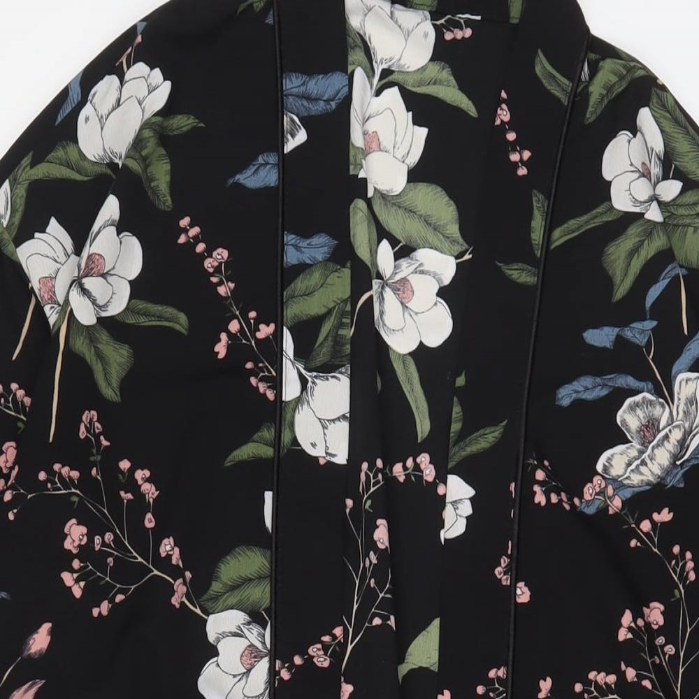 Maraislise Womens Black Floral Polyester Kimono Blouse Size M V-Neck - Open