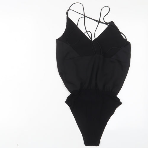 Topshop Womens Black Polyester Bodysuit One-Piece Size 8 Snap - Cross Back