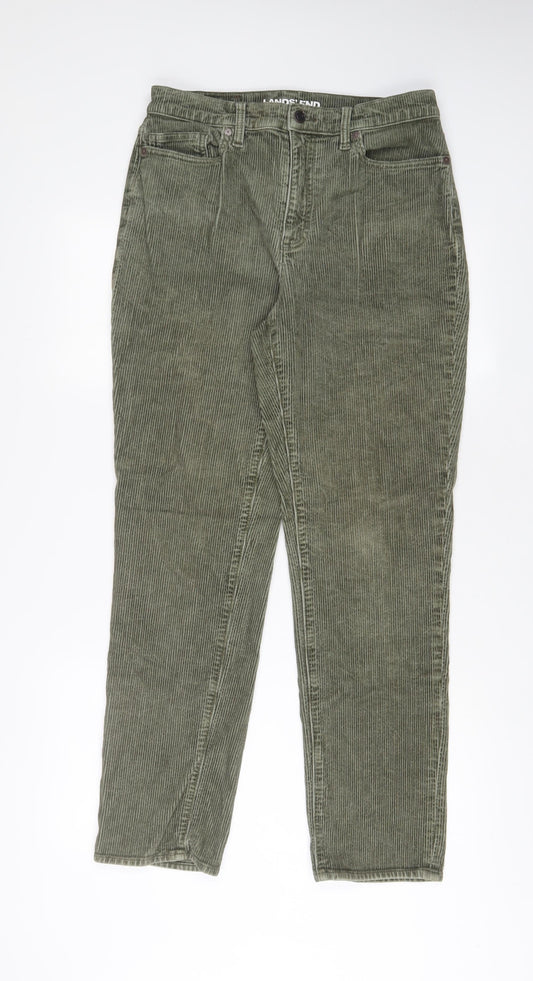 Lands' End Womens Green Cotton Trousers Size 14 L30 in Regular Zip