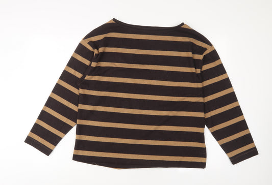 Marks and Spencer Womens Brown Boat Neck Striped Polyester Pullover Jumper Size 14