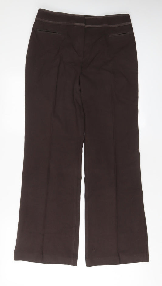 Marks and Spencer Womens Brown Polyester Trousers Size 12 L32 in Regular Hook & Eye