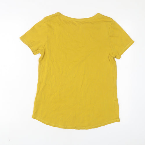 Marks and Spencer Womens Yellow Cotton Basic T-Shirt Size 16 Crew Neck