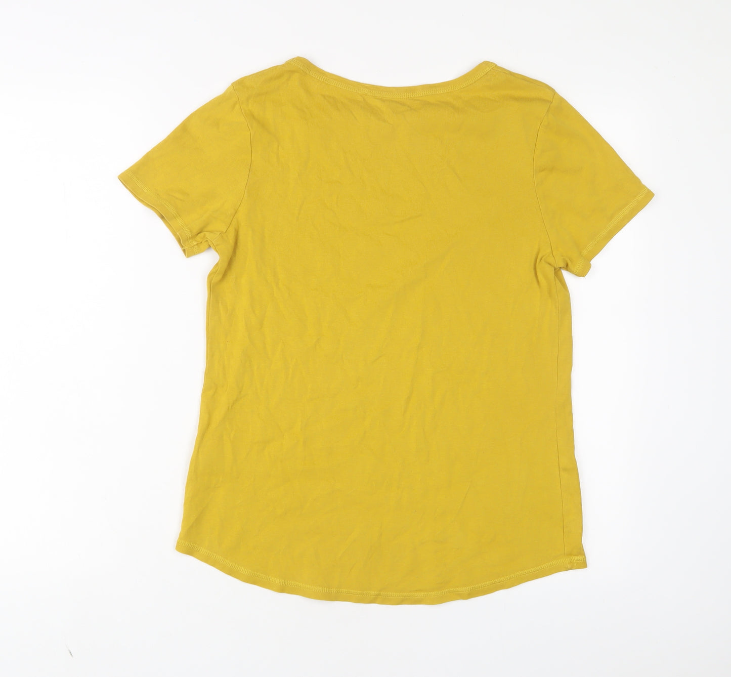 Marks and Spencer Womens Yellow Cotton Basic T-Shirt Size 16 Crew Neck