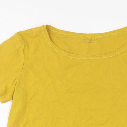 Marks and Spencer Womens Yellow Cotton Basic T-Shirt Size 16 Crew Neck