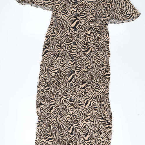 New Look Womens Brown Animal Print Viscose A-Line Size 16 V-Neck Button