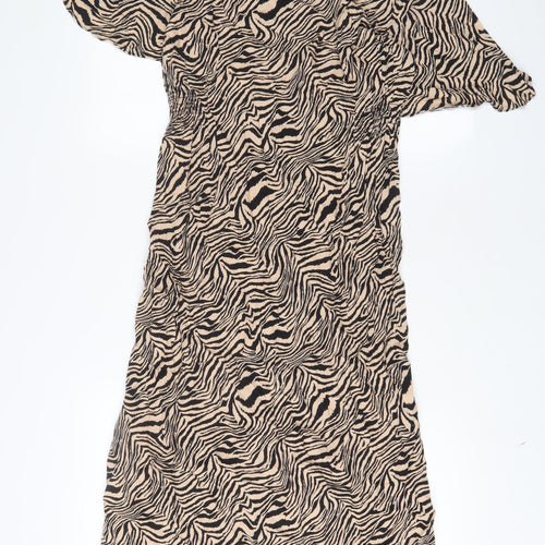 New Look Womens Brown Animal Print Viscose A-Line Size 16 V-Neck Button