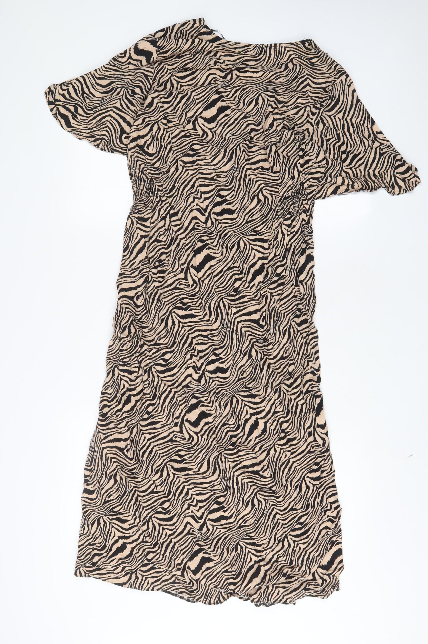 New Look Womens Brown Animal Print Viscose A-Line Size 16 V-Neck Button