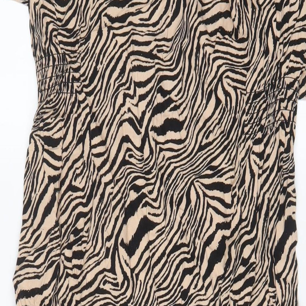 New Look Womens Brown Animal Print Viscose A-Line Size 16 V-Neck Button