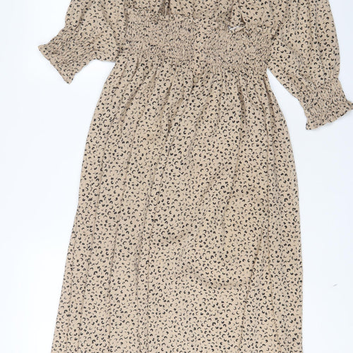 ;OVE SUNSHINE Womens Beige Animal Print Polyester A-Line Size 16 V-Neck Button