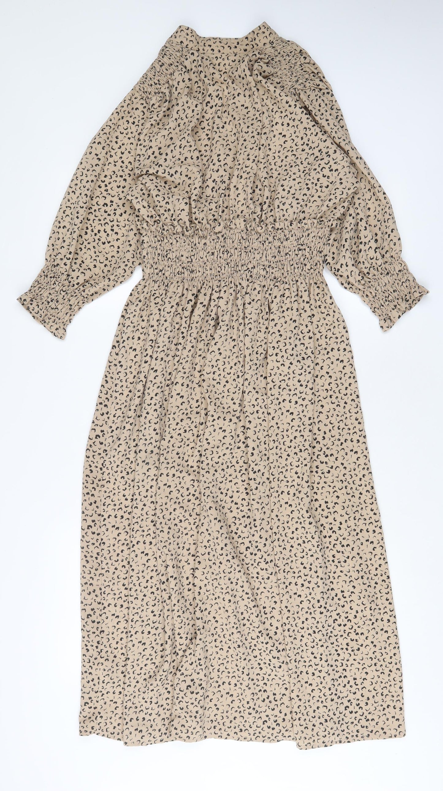 ;OVE SUNSHINE Womens Beige Animal Print Polyester A-Line Size 16 V-Neck Button