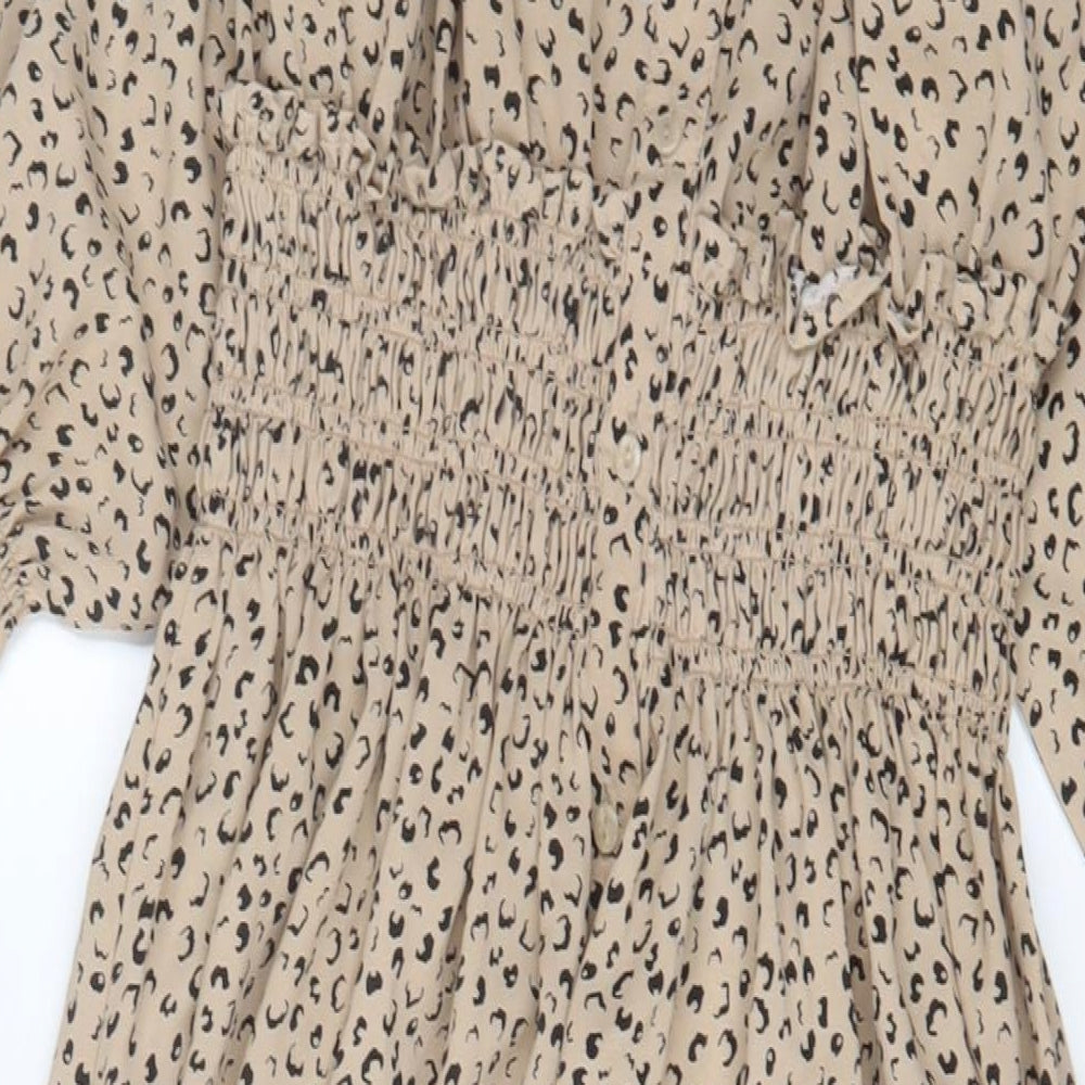 ;OVE SUNSHINE Womens Beige Animal Print Polyester A-Line Size 16 V-Neck Button