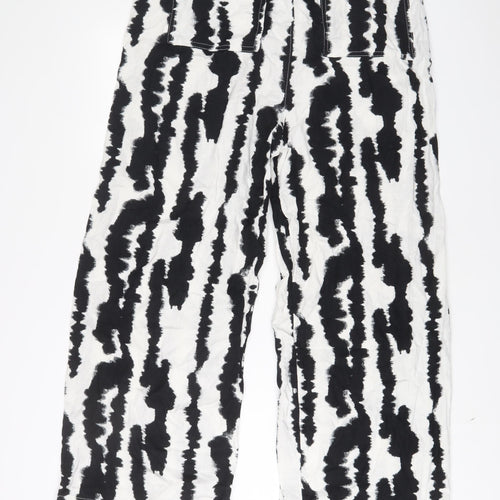 Marks and Spencer Womens White Animal Print Linen Trousers Size 16 L30 in Regular Drawstring