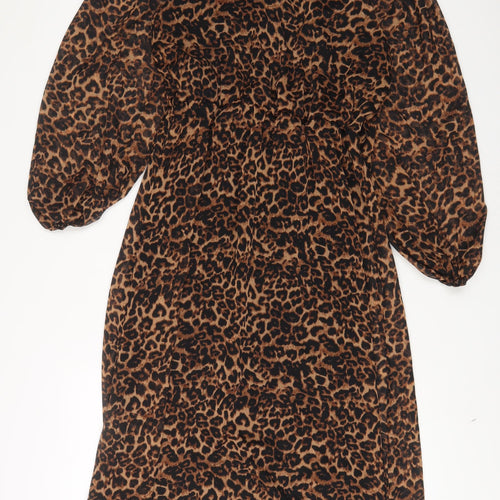 NEXT Womens Brown Animal Print Polyester A-Line Size 12 Boat Neck Button