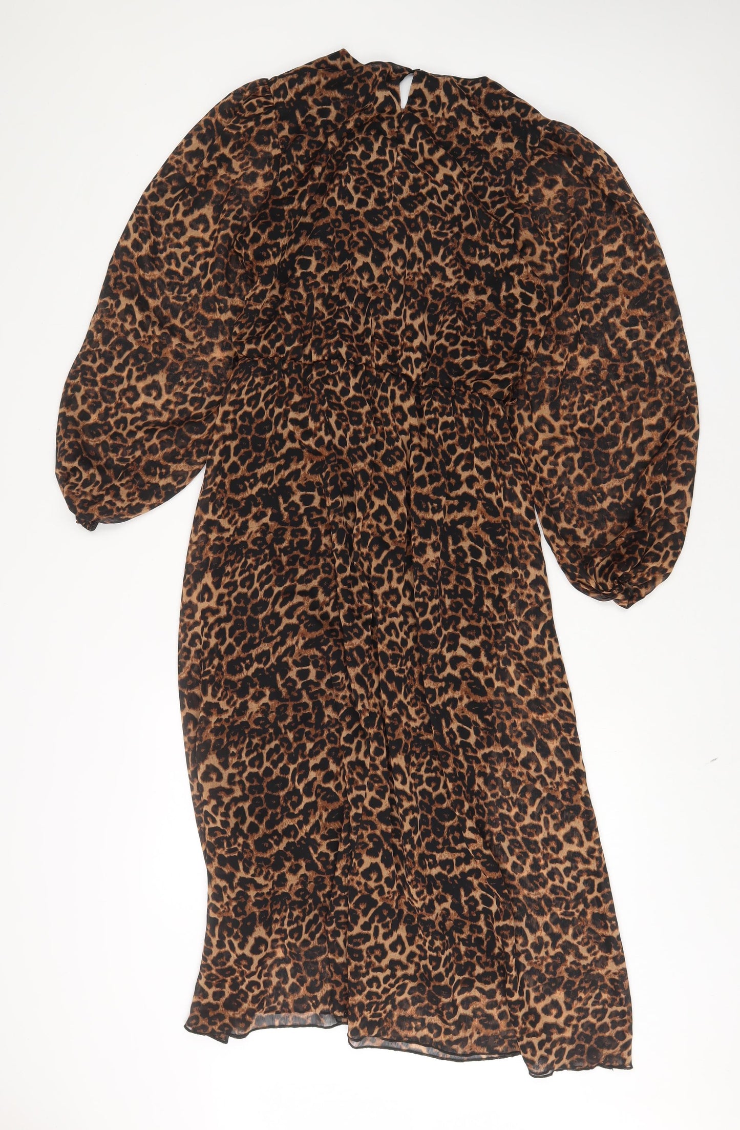 NEXT Womens Brown Animal Print Polyester A-Line Size 12 Boat Neck Button